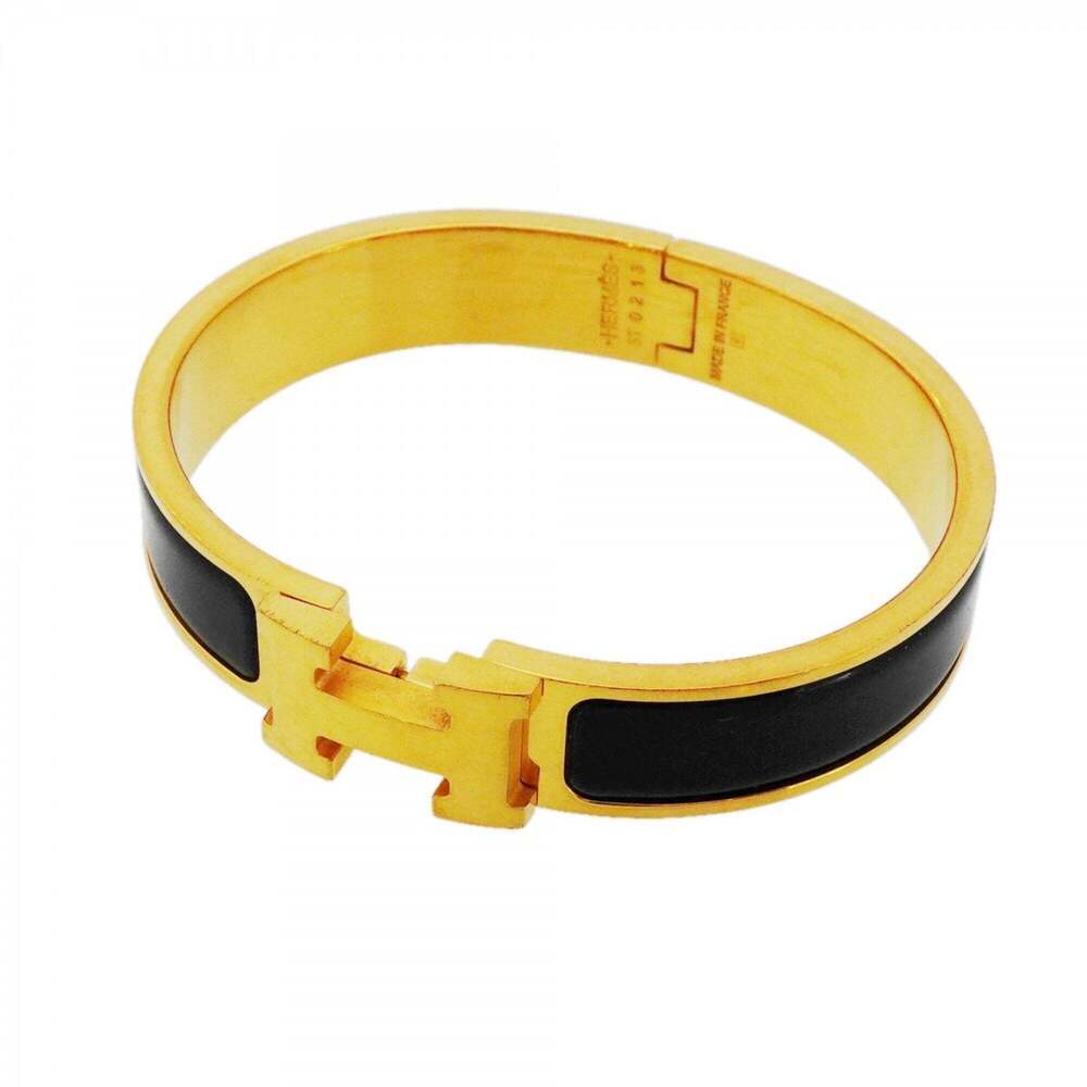 Hermes Bangle Clic Clac PM GP Plated Gold Black Women's